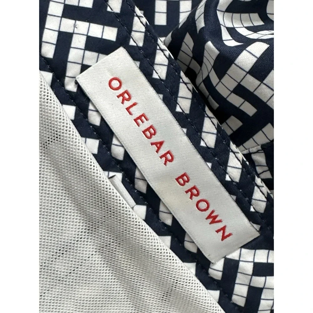 Orlebar Brown Bulldog Maro Navy Cloud Triangle Print Swim Trunks Size 40